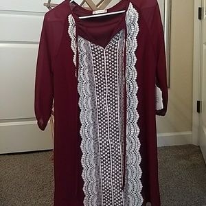 Wine & Ivory Shift Dress
